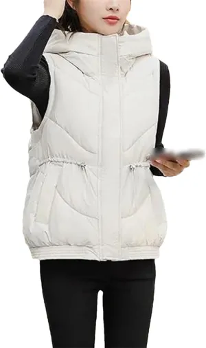 Womens Cotton Vests Autumn Winter Hooded Jacket Padded Puffer Parkas Women Sleeveless Waistcoat Down Cotton Jackets