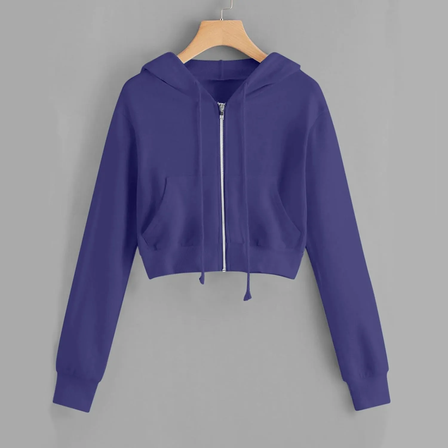 Women's Crop Tops Zip Up Hoodies Teen Girls Fall Jacket Casual Workout Long Sleeve Cropped Sweatshirts Y2K Clothes