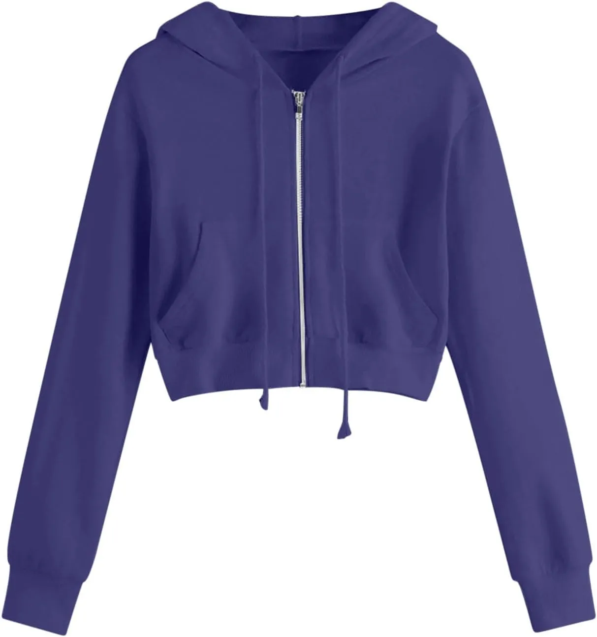 Women's Crop Tops Zip Up Hoodies Teen Girls Fall Jacket Casual Workout Long Sleeve Cropped Sweatshirts Y2K Clothes