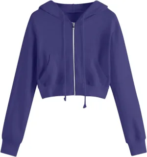 Women's Crop Tops Zip Up Hoodies Teen Girls Fall Jacket Casual Workout Long Sleeve Cropped Sweatshirts Y2K Clothes