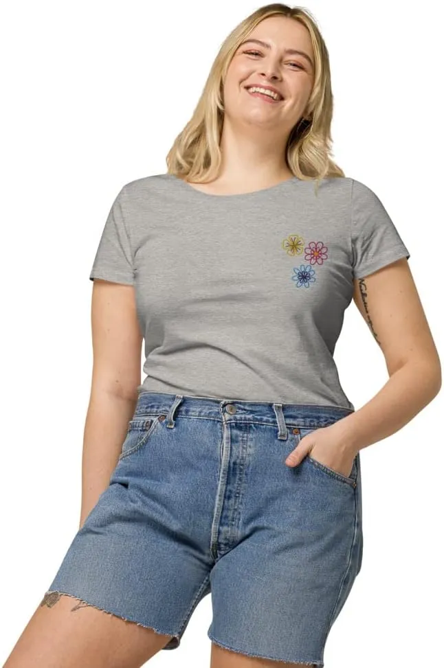 Womens Embroidered Spring Flowers Organic t-Shirt