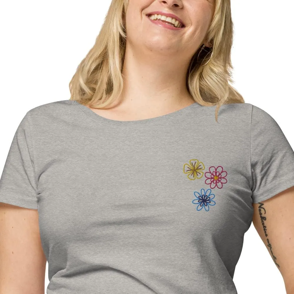 Womens Embroidered Spring Flowers Organic t-Shirt