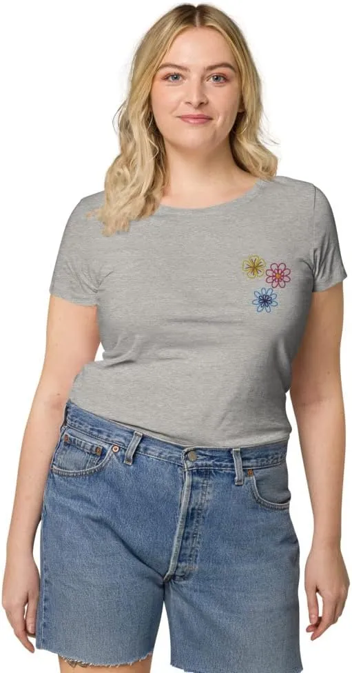 Womens Embroidered Spring Flowers Organic t-Shirt