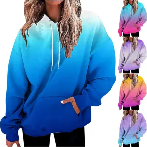Womens Fall Fashion Hoodies 2023 Casual Oversized Long Sleeve Pullover Tops Gradient Loose Warm Hooded Sweatshirts