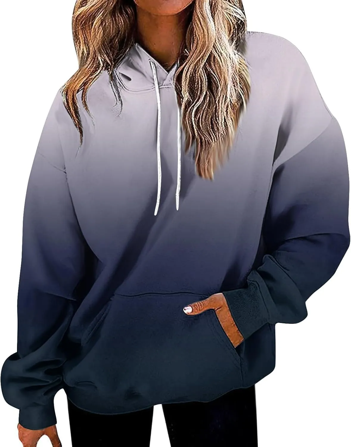 Womens Fall Fashion Hoodies Long Sleeve Hooded Drawstring Sweatshirt Gradient Printed Graphic Daily Pullover Tops
