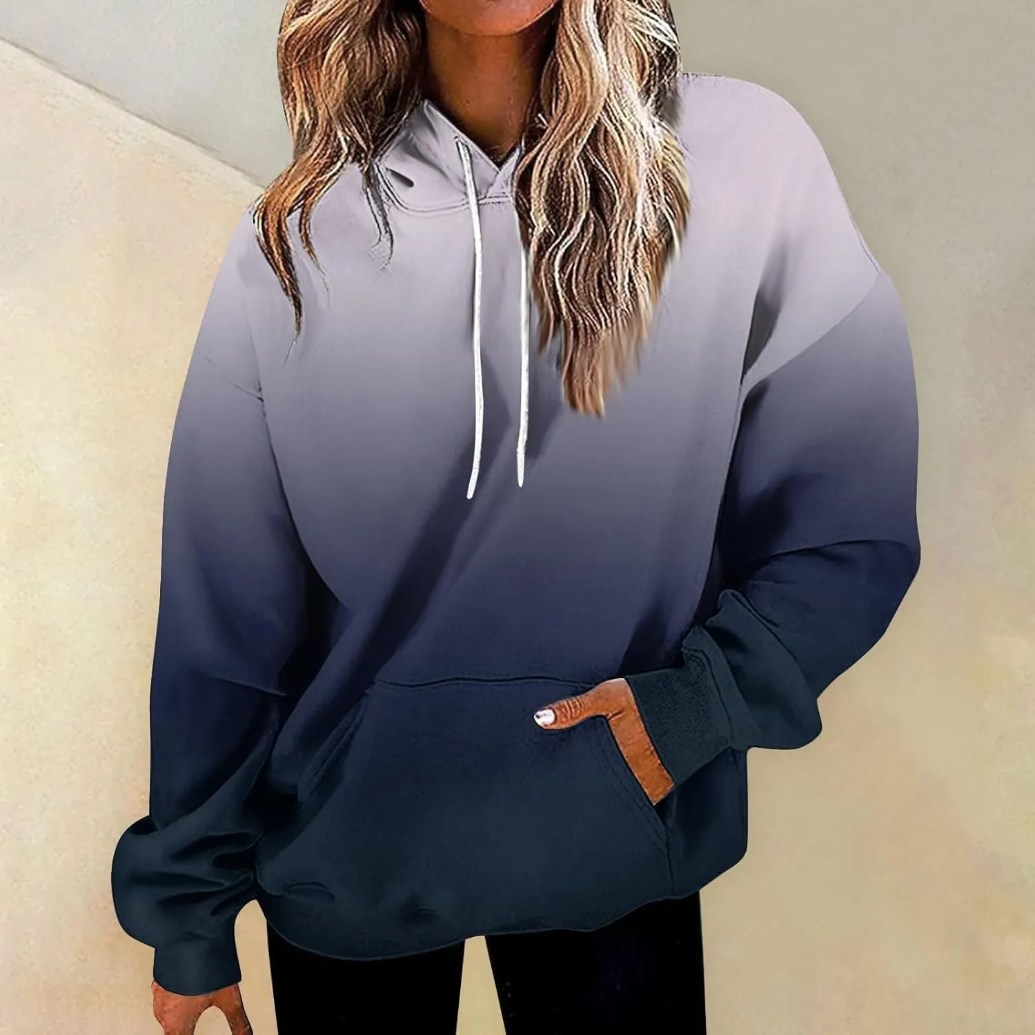 Womens Fall Fashion Hoodies Long Sleeve Hooded Drawstring Sweatshirt Gradient Printed Graphic Daily Pullover Tops