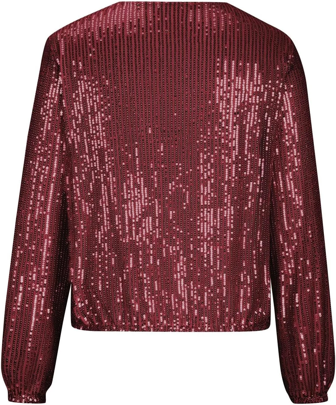 Womens Glitter Sequin Jacket Sparkly Long Sleeve Collarless Front Zip Casual Blazer Bomber Jackets Going Out Party Coat