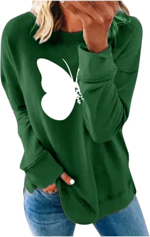Womens Graphic Print Sweatshirts Long Sleeve Crewneck Tunic Tops Casual Butterfly Pullover Sweater Shirts Trendy 2023