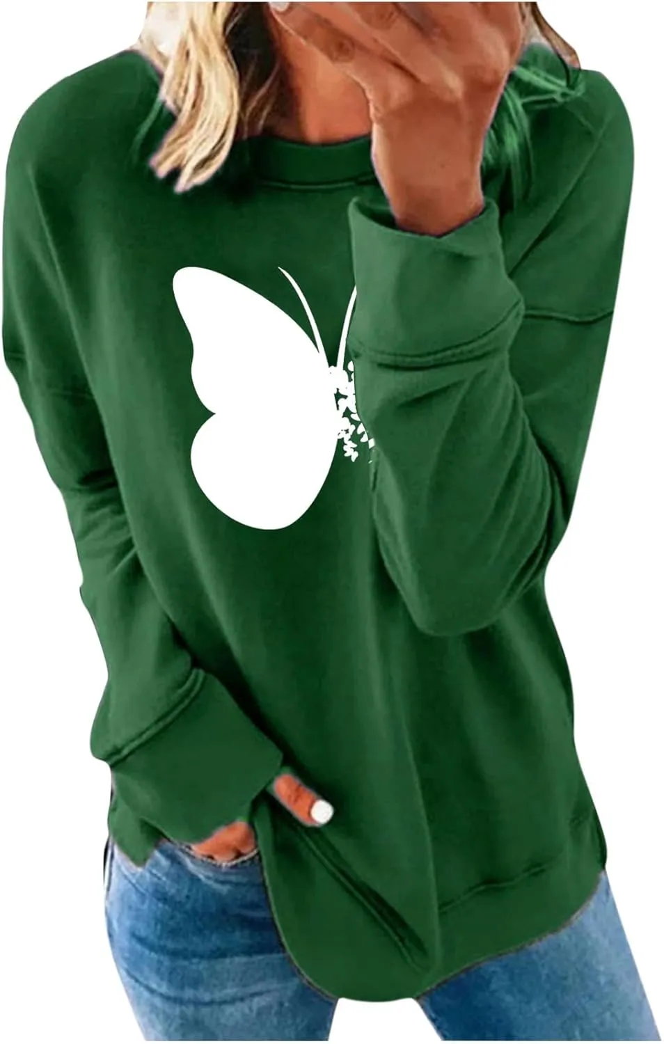 Womens Graphic Print Sweatshirts Long Sleeve Crewneck Tunic Tops Casual Butterfly Pullover Sweater Shirts Trendy 2023
