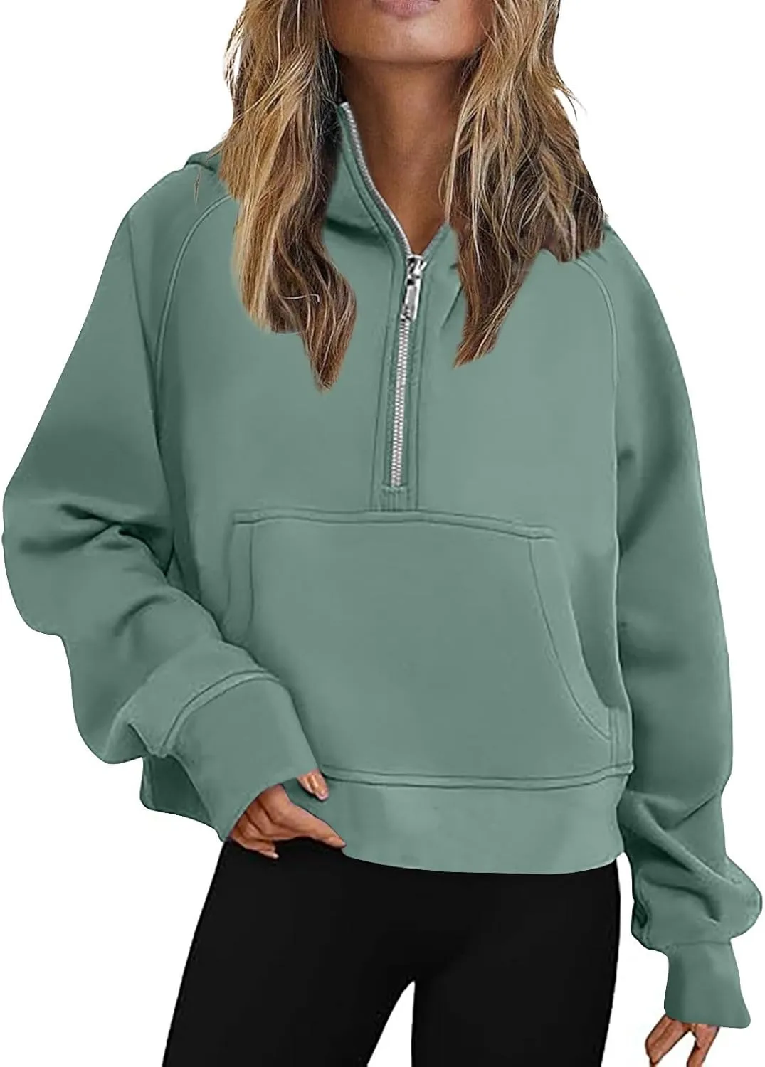 Women's Half Zip Up Hoodie Long Sleeve Hooded Sweatshirt Solid Color Oversized Sweatshirt Casual Sweaters for Trendy