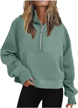 Women's Half Zip Up Hoodie Long Sleeve Hooded Sweatshirt Solid Color Oversized Sweatshirt Casual Sweaters for Trendy
