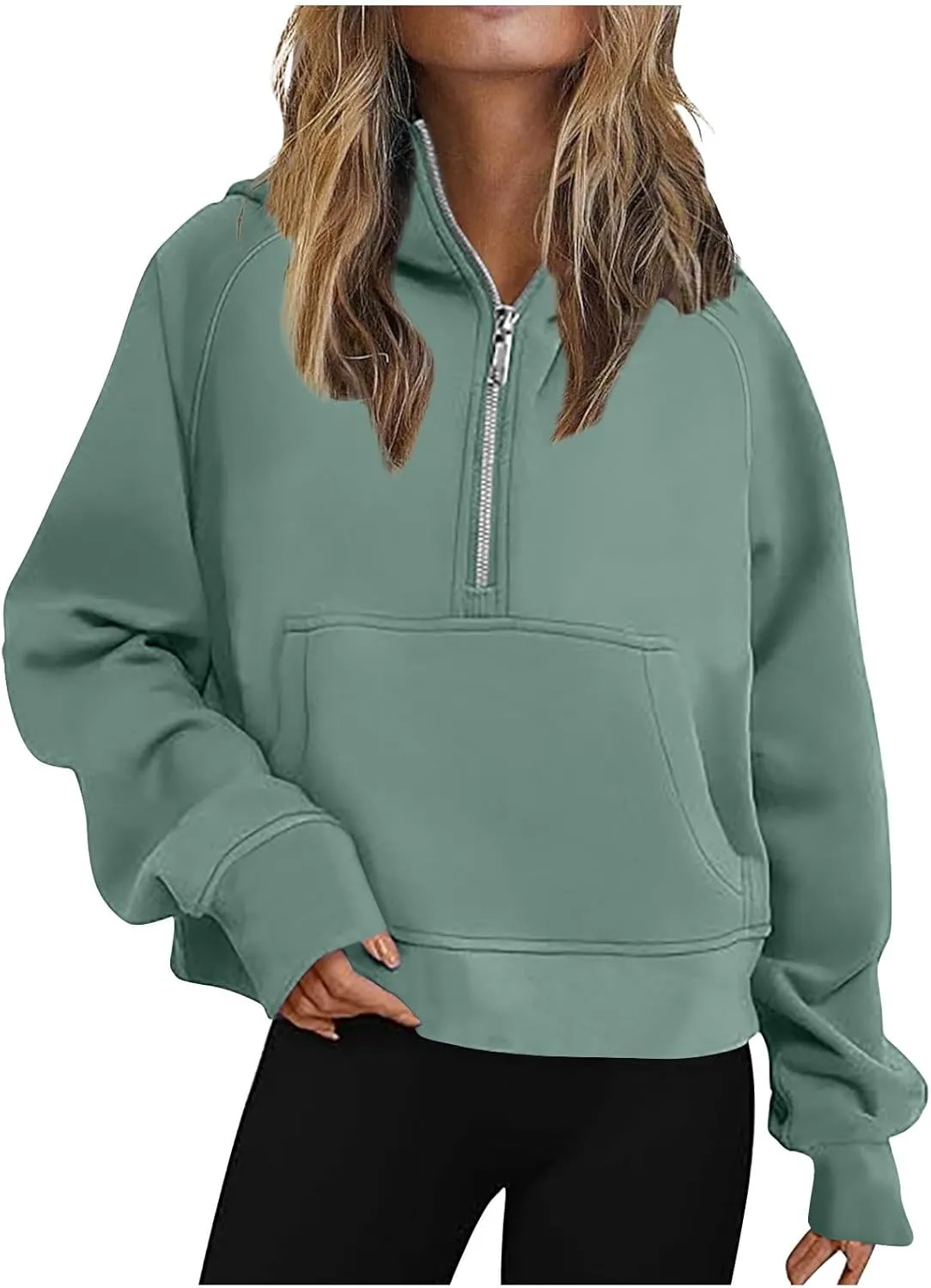 Women's Half Zip Up Hoodie Long Sleeve Hooded Sweatshirt Solid Color Oversized Sweatshirt Casual Sweaters for Trendy