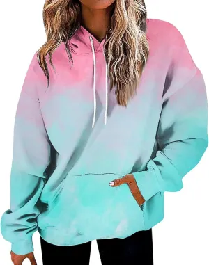 Womens Hoodies Long Sleeve Loose Sweatshirt Graphic Top Drawstring Pullover Hooded Hoodie Fall Outfits with Pocket
