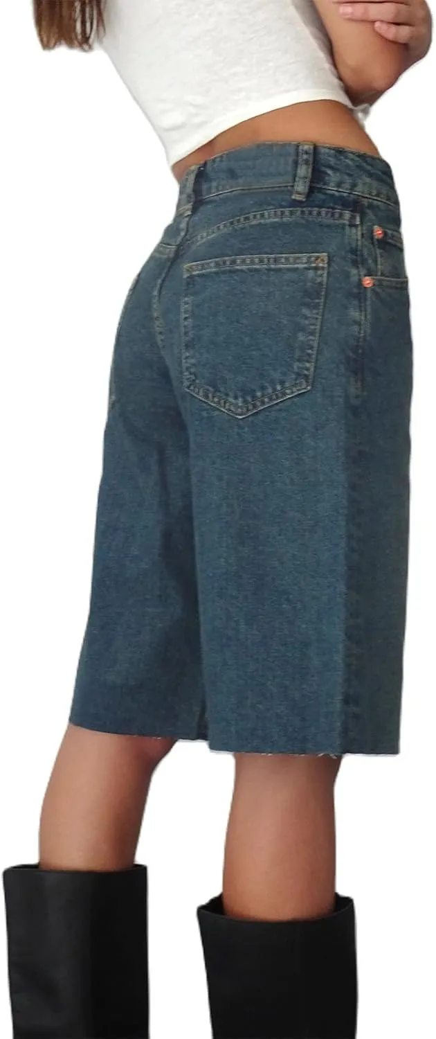 Womens Jean Shorts High Waist Straight Leg Baggy Denim Shorts Summer Casual Going Out Hot Short Pants