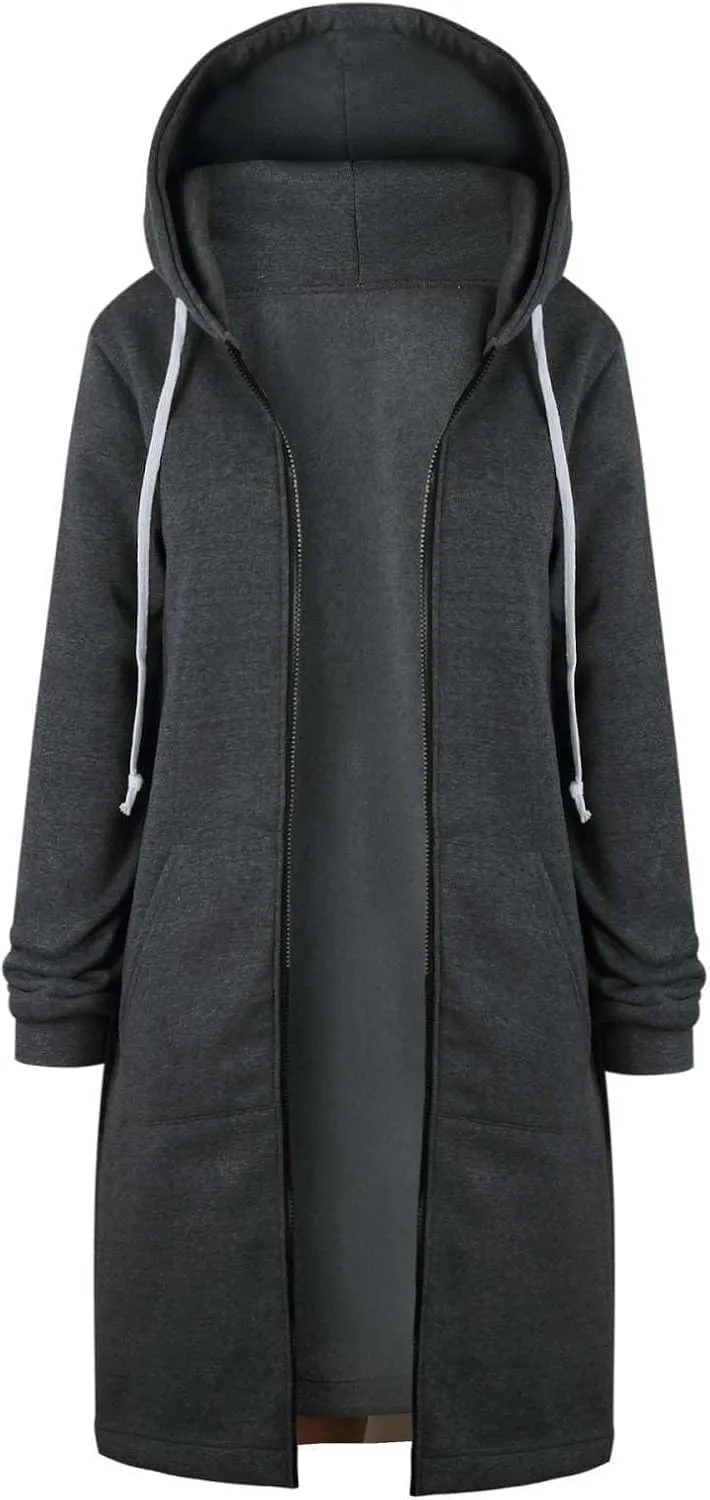 Womens Long Sleeve Zipper Long Hoodies Fall Oversized Sweatshirts Fleece Y2K Jacket with Pockets Fashion Clothes