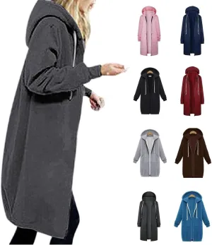 Womens Long Sleeve Zipper Long Hoodies Fall Oversized Sweatshirts Fleece Y2K Jacket with Pockets Fashion Clothes