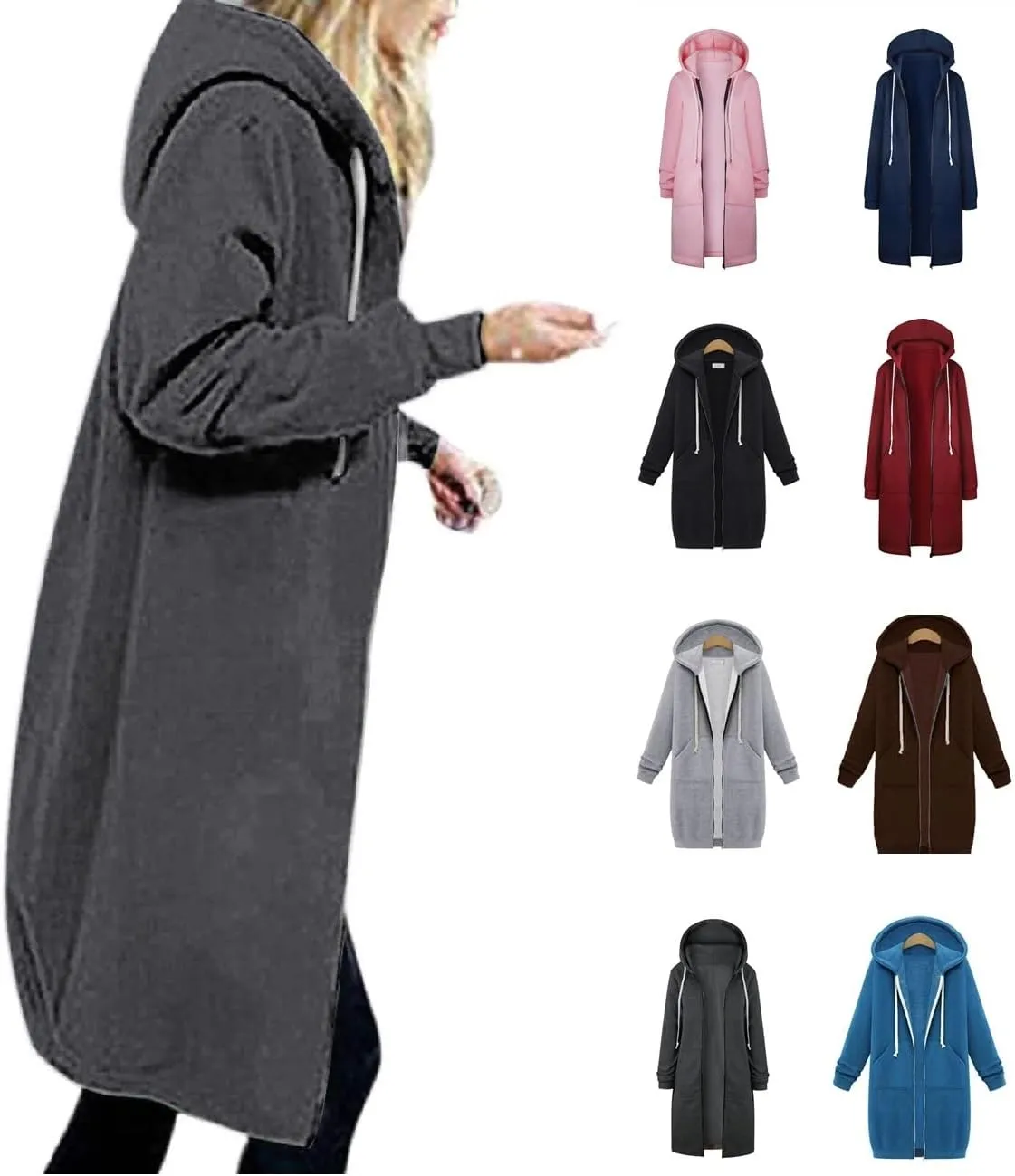 Womens Long Sleeve Zipper Long Hoodies Fall Oversized Sweatshirts Fleece Y2K Jacket with Pockets Fashion Clothes