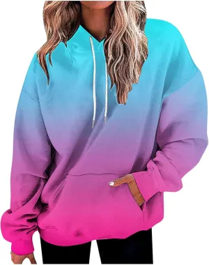 Womens Neon Print Oversized Hoodies 2024 Fall Fashion Drastring Long Sleeve Pullover Sweatshirt with Pocket