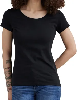 Women's Organic Pima Cotton Short Sleeve Slim Fit Scoop Neck Tee (XS, Black)