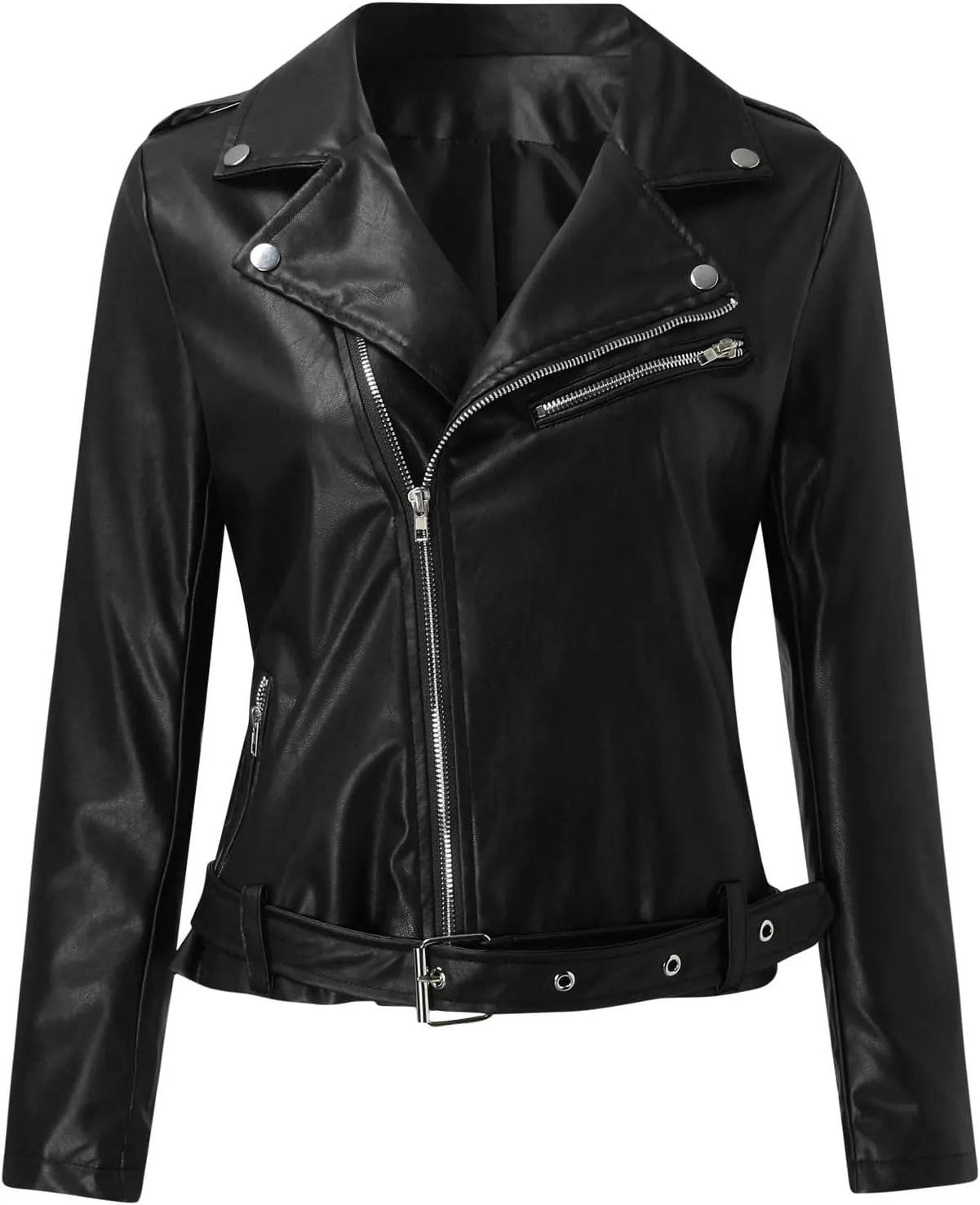 Women's Oversized Fashion Faux Leather Jackets Solid Color Long Sleeve Zipper Fitted Artificial Leather Blazer Coats