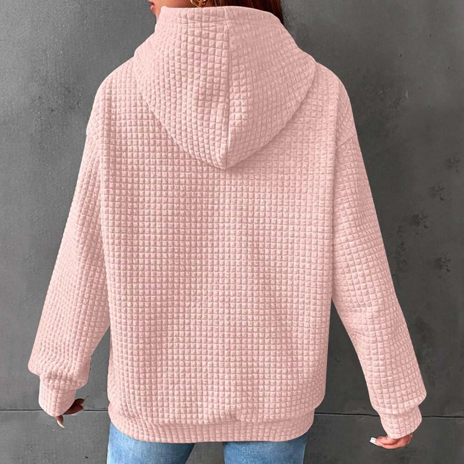 Womens Oversized Hooded Sweatshirts Lightweight Quilted Pullover Hoodies Long Sleeve Dressy Casual Top Fall Outfits