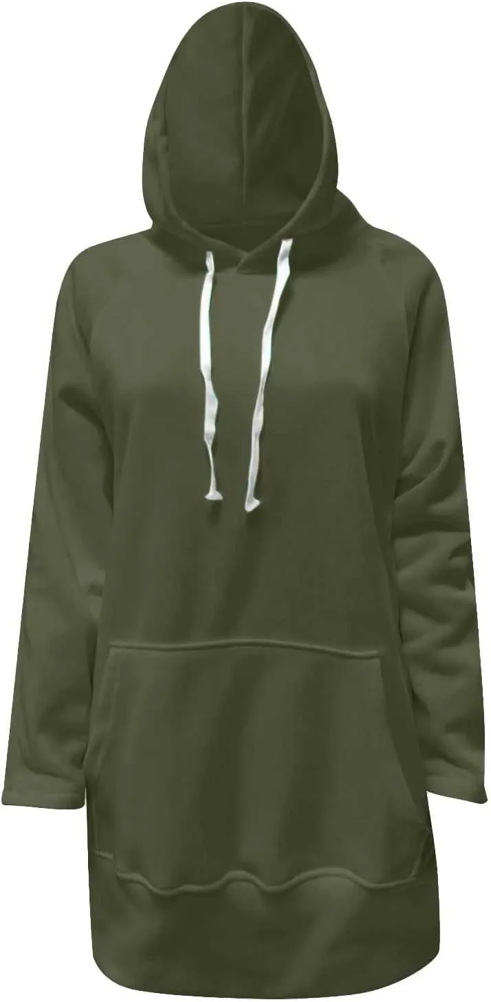 Women's Oversized Hoodie Dress Casual Pullover Long Sleeve Split Hem Sweatshirts Drawstring Hoodies Dress With Pocket