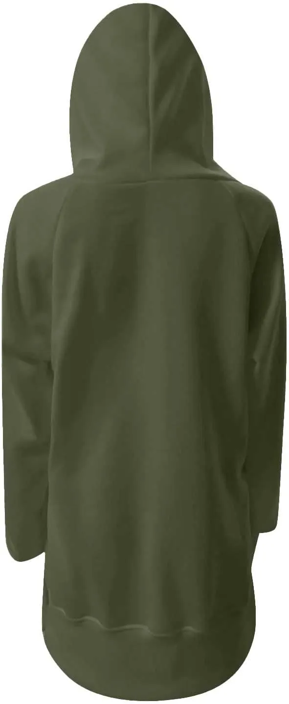 Women's Oversized Hoodie Dress Casual Pullover Long Sleeve Split Hem Sweatshirts Drawstring Hoodies Dress With Pocket
