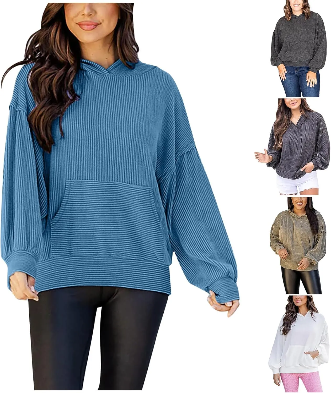 Womens Oversized Hoodies Fall Fashion 2023 Waffle Knit Long Sleeve Hooded Sweatshirt Casual Loose Pullover Sweaters
