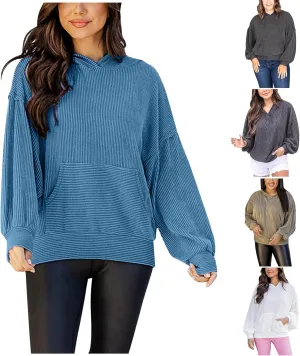 Womens Oversized Hoodies Fall Fashion 2023 Waffle Knit Long Sleeve Hooded Sweatshirt Casual Loose Pullover Sweaters