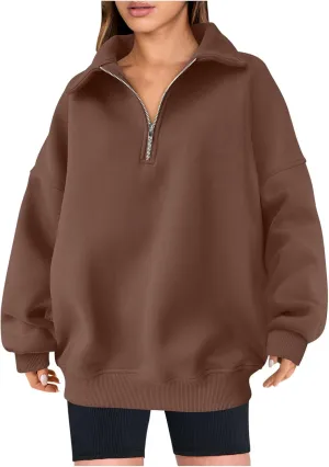 Women's Oversized Quarter Half Zip Hoodies Sweatshirt,Casual V Neck Long Sleeve Pullover Tunic Comfy Basic Tops