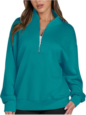 Women's Oversized Quarter Half Zip Hoodies,2024 Casual V Neck Long Sleeve Fleece Sweatshirts,Cute Winter
