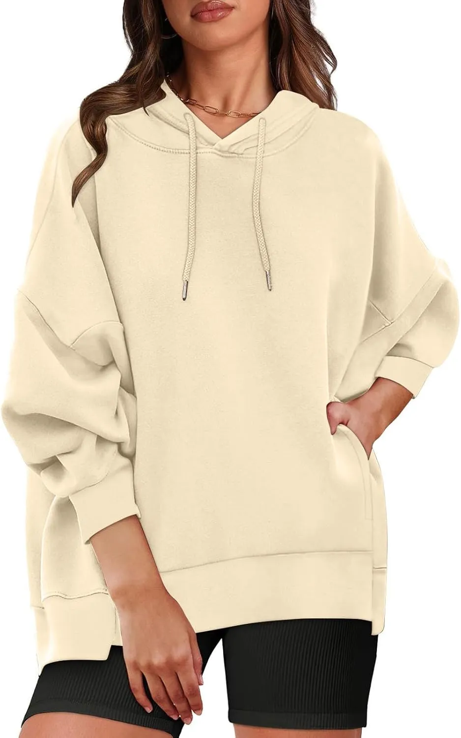 Womens Oversized Solid Color Hoodies Loose Drawstring Long Sleeve Pocket Sweatshirts Fall Winter Casual Pullover