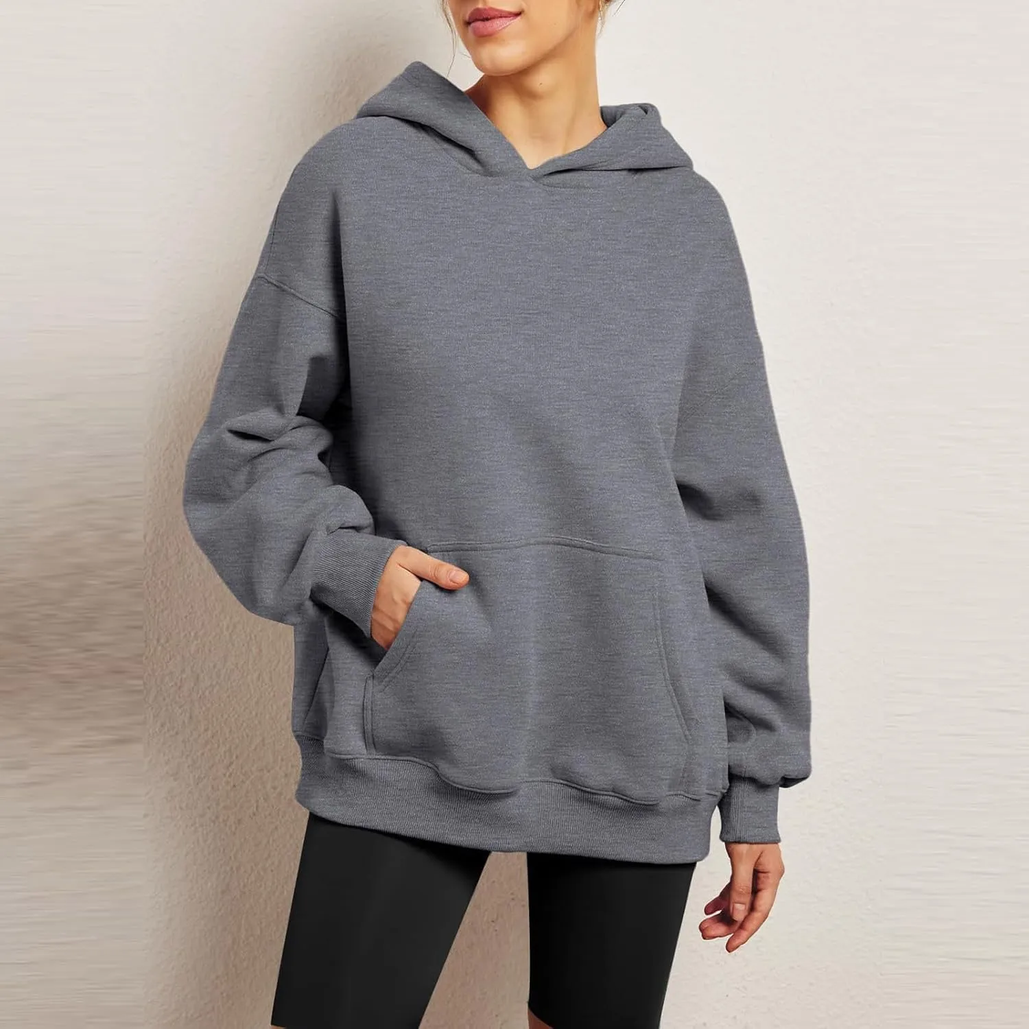 Womens Oversized Sweatshirt Hoodie Drop Shoulder Baggy Hooded Pullover Lightweight Long Sleeve Fall Clothes w/Pockets