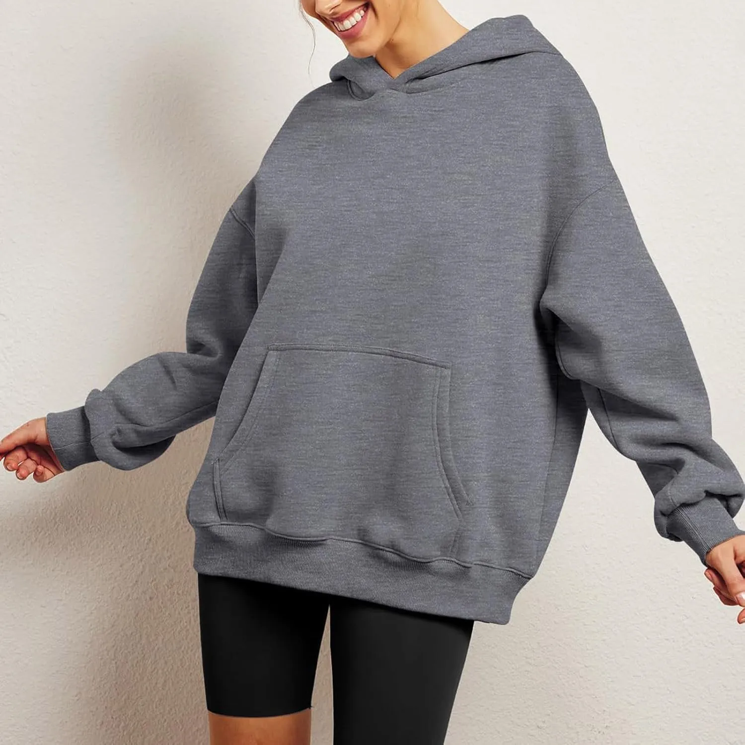 Womens Oversized Sweatshirt Hoodie Drop Shoulder Baggy Hooded Pullover Lightweight Long Sleeve Fall Clothes w/Pockets