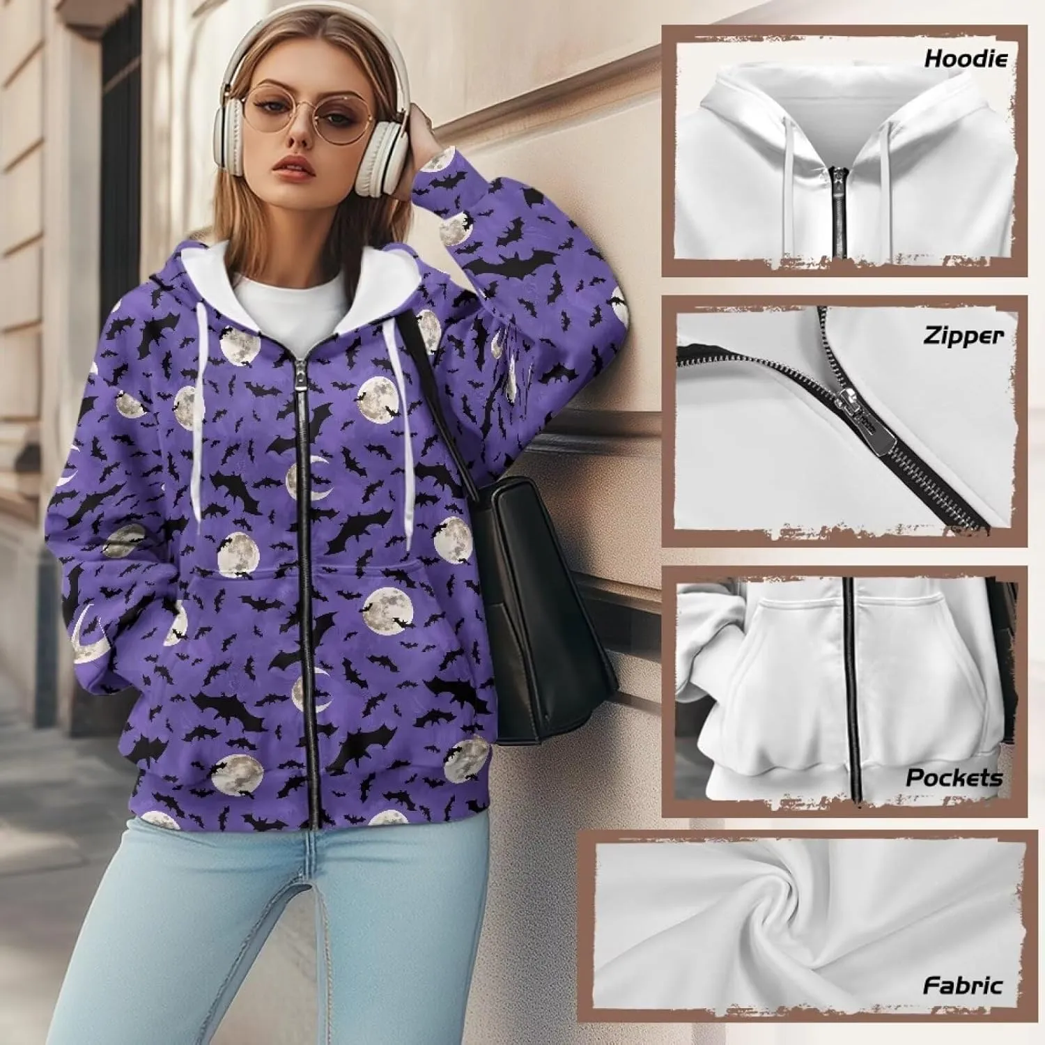 Womens Oversized Sweatshirt Zip Up Hoodies Casual Long Sleeve Y2K Sweatshirts with Pocket Fashion Hooded Jacket