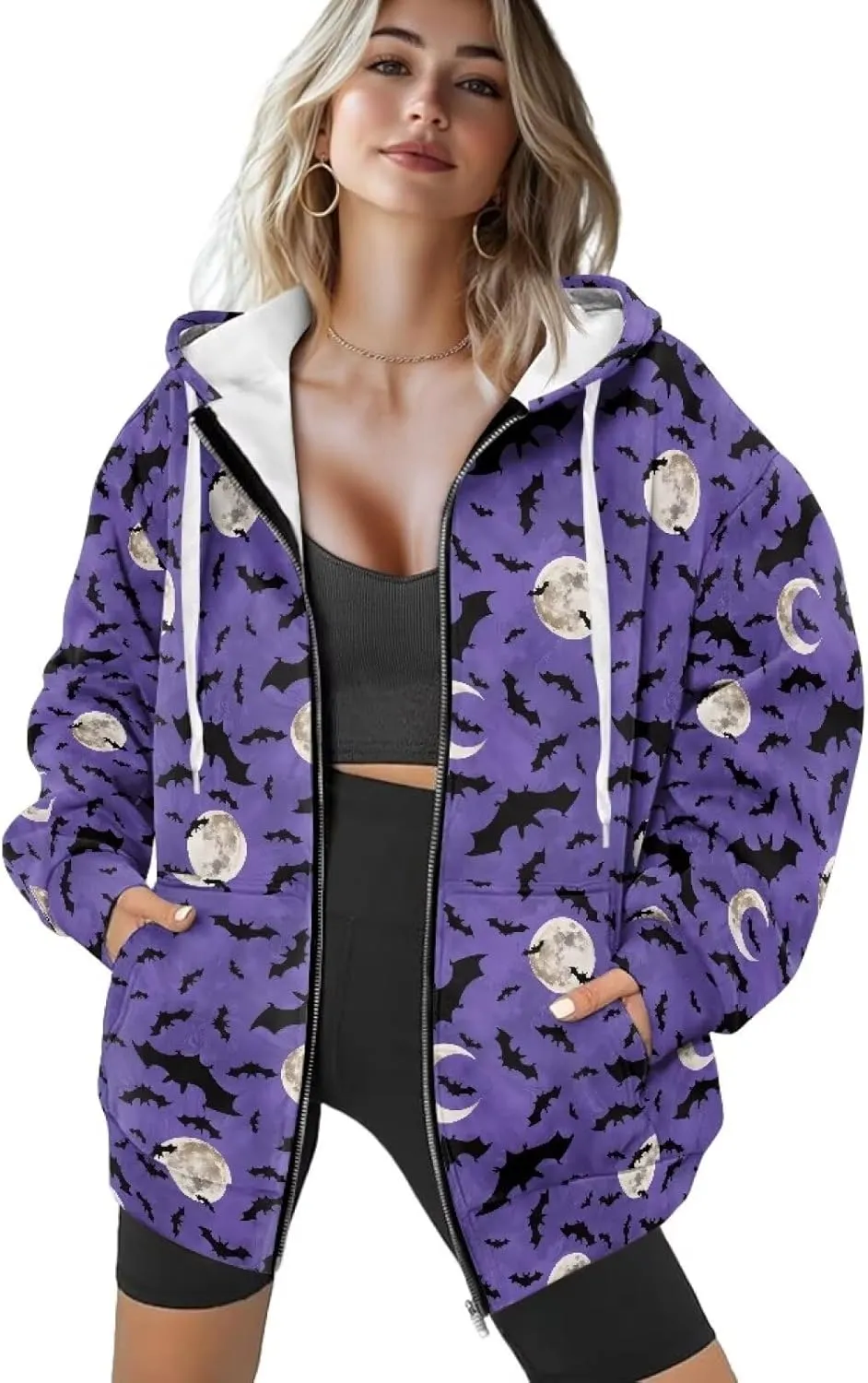 Womens Oversized Sweatshirt Zip Up Hoodies Casual Long Sleeve Y2K Sweatshirts with Pocket Fashion Hooded Jacket