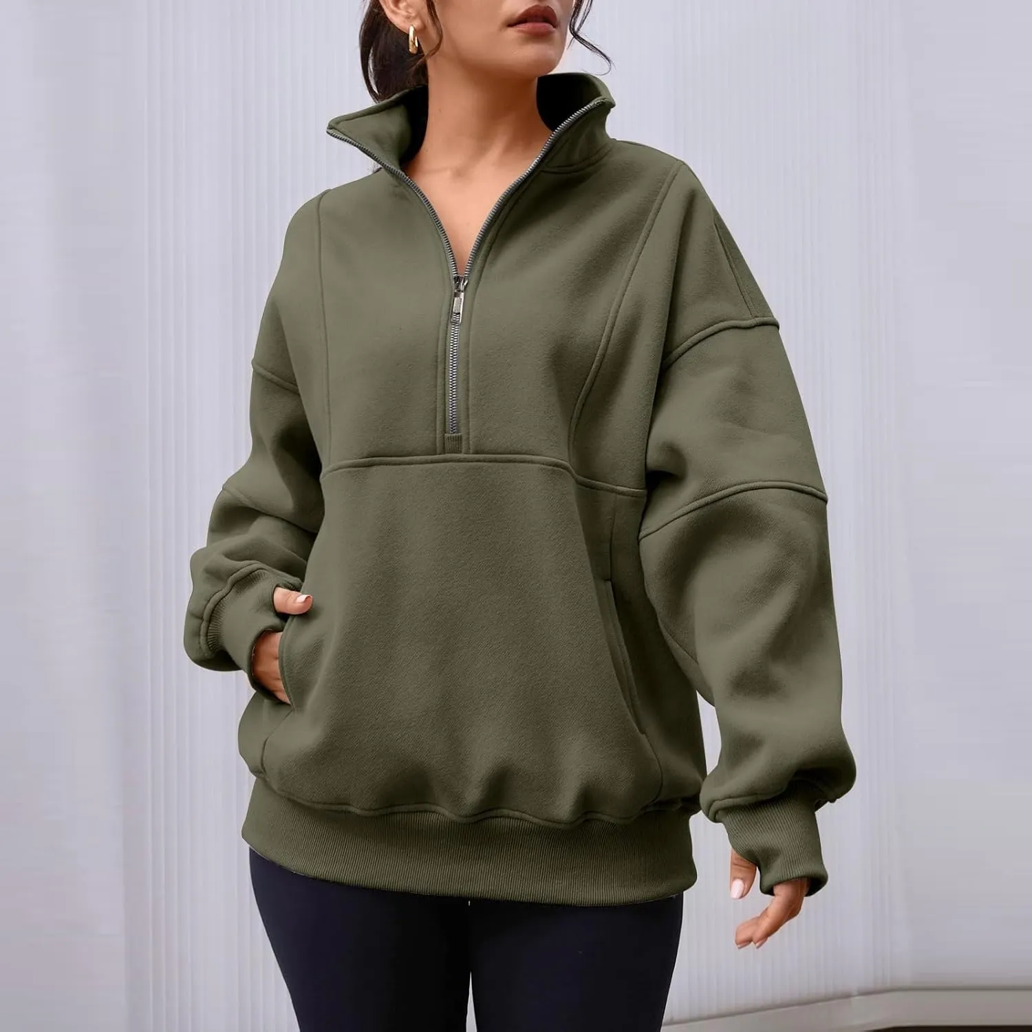 Women's Oversized Sweatshirts Long Sleeve Half Zip Fleece Pullover Tops Trendy Solid Color Fall Winter Clothes