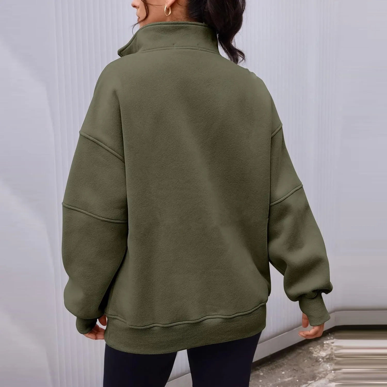 Women's Oversized Sweatshirts Long Sleeve Half Zip Fleece Pullover Tops Trendy Solid Color Fall Winter Clothes