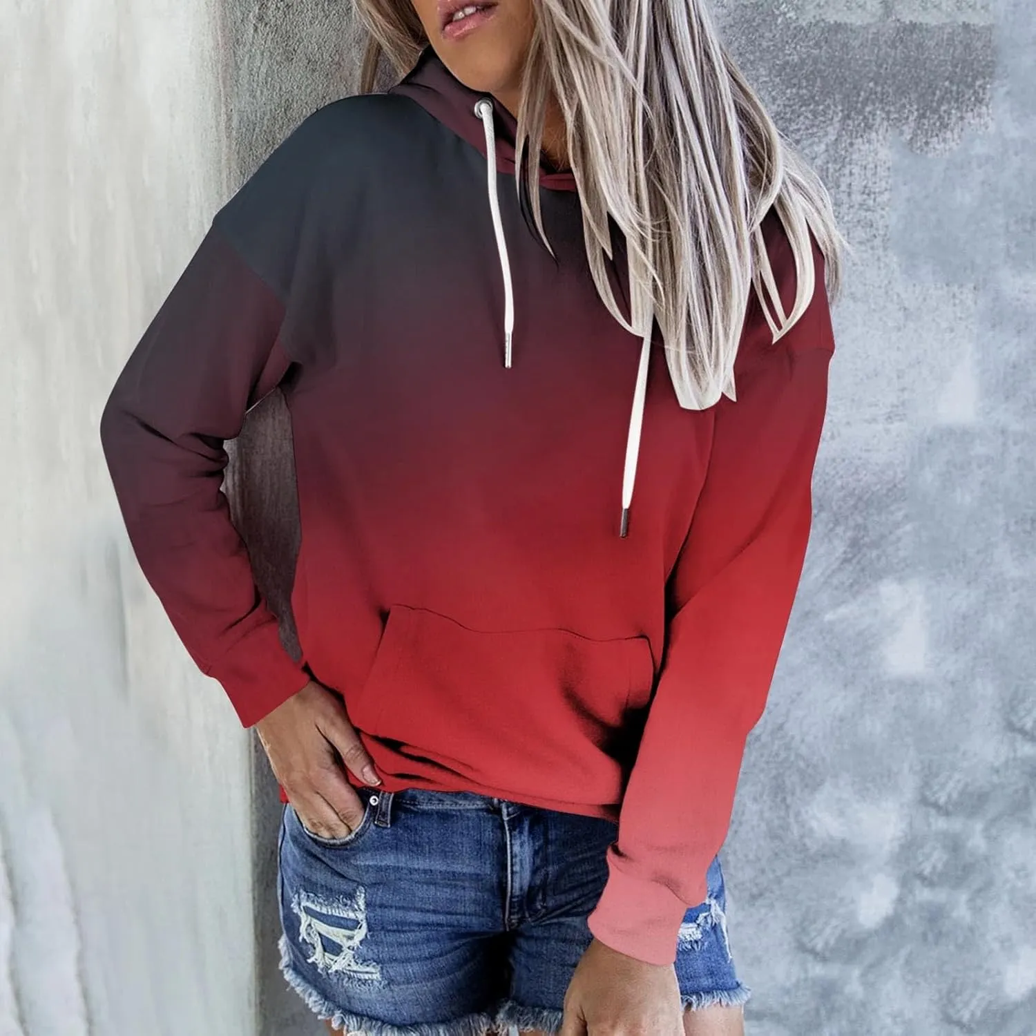 Womens Pullover Hoodie Sweatshirts Casual Tie Dye Tunic Shirts Long Sleeve Drawstring Pullover Tops With Pocket