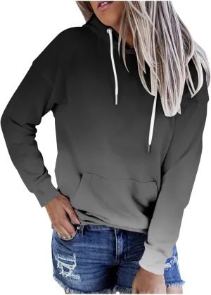 Womens Pullover Hoodie Sweatshirts Casual Tie Dye Tunic Shirts Long Sleeve Drawstring Pullover Tops With Pocket