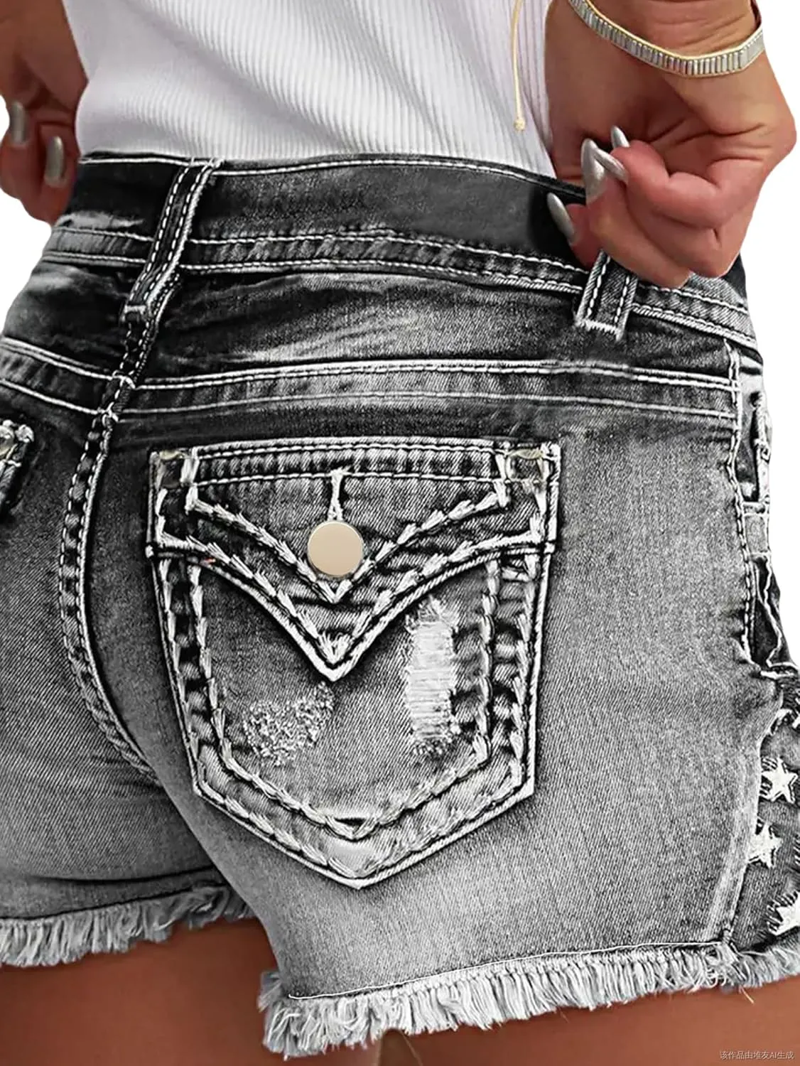 Women's Ripped High Waisted Jean Shorts American Flag Frayed Raw Hem Casual Denim Shorts