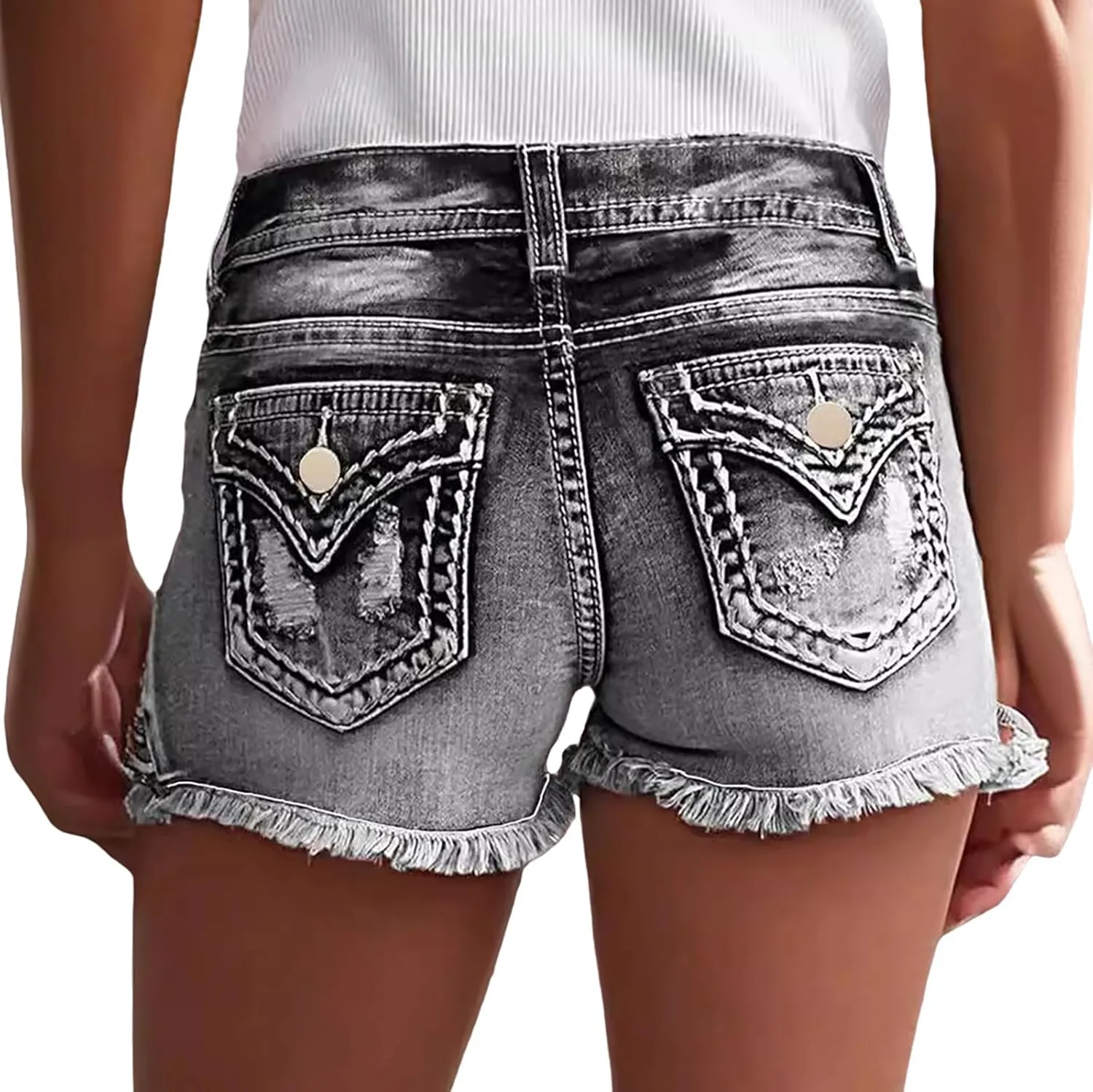 Women's Ripped High Waisted Jean Shorts American Flag Frayed Raw Hem Casual Denim Shorts