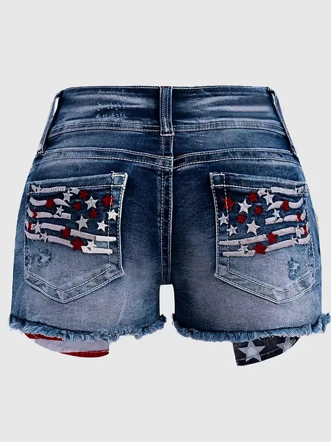 Women's Ripped High Waisted Jean Shorts American Flag Frayed Raw Hem Casual Denim Shorts