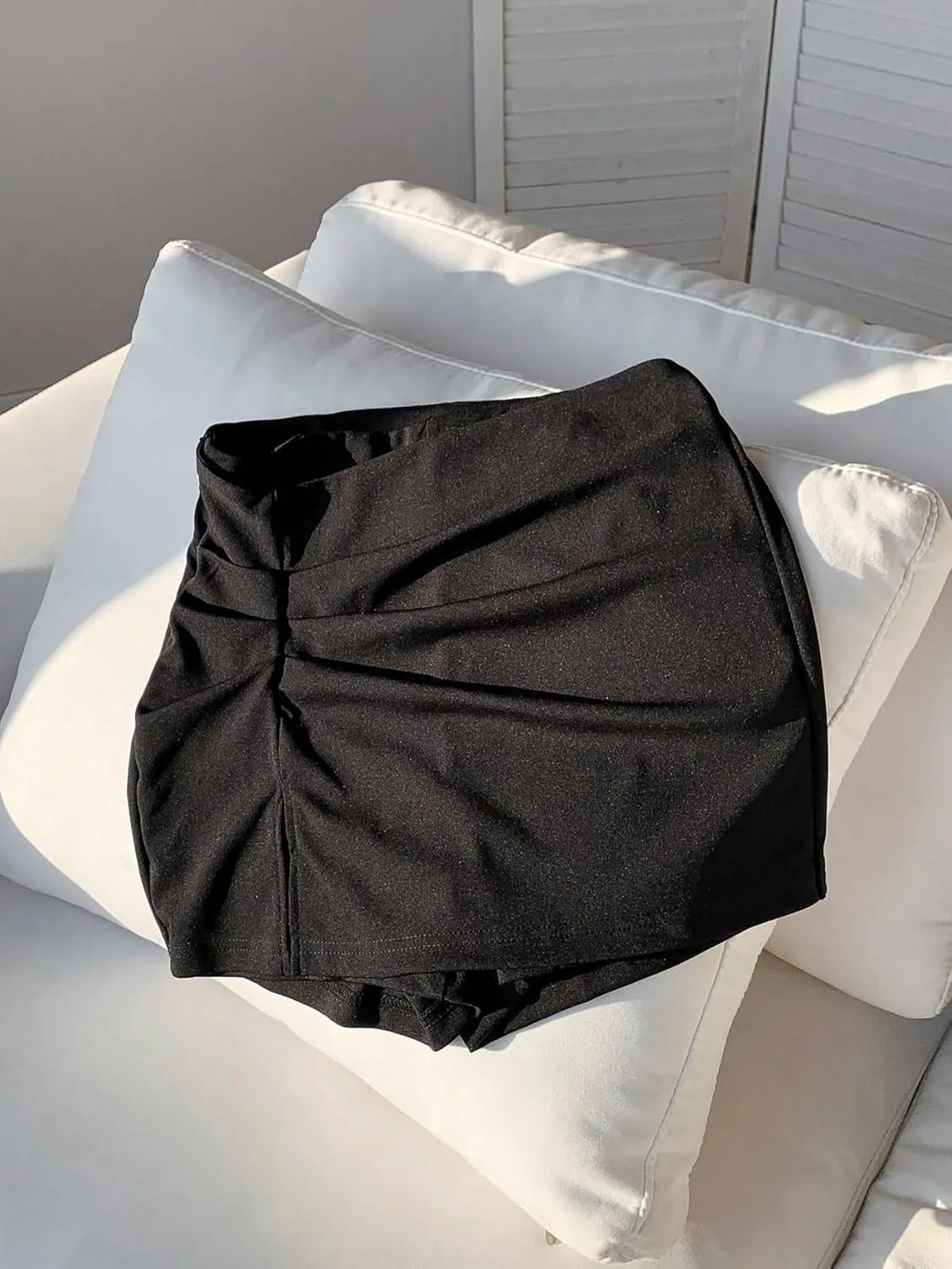 Womens Shorts Knitted Fabric Casual Outfits Solid High Waist Slit Hem Skort Lounge Shorts