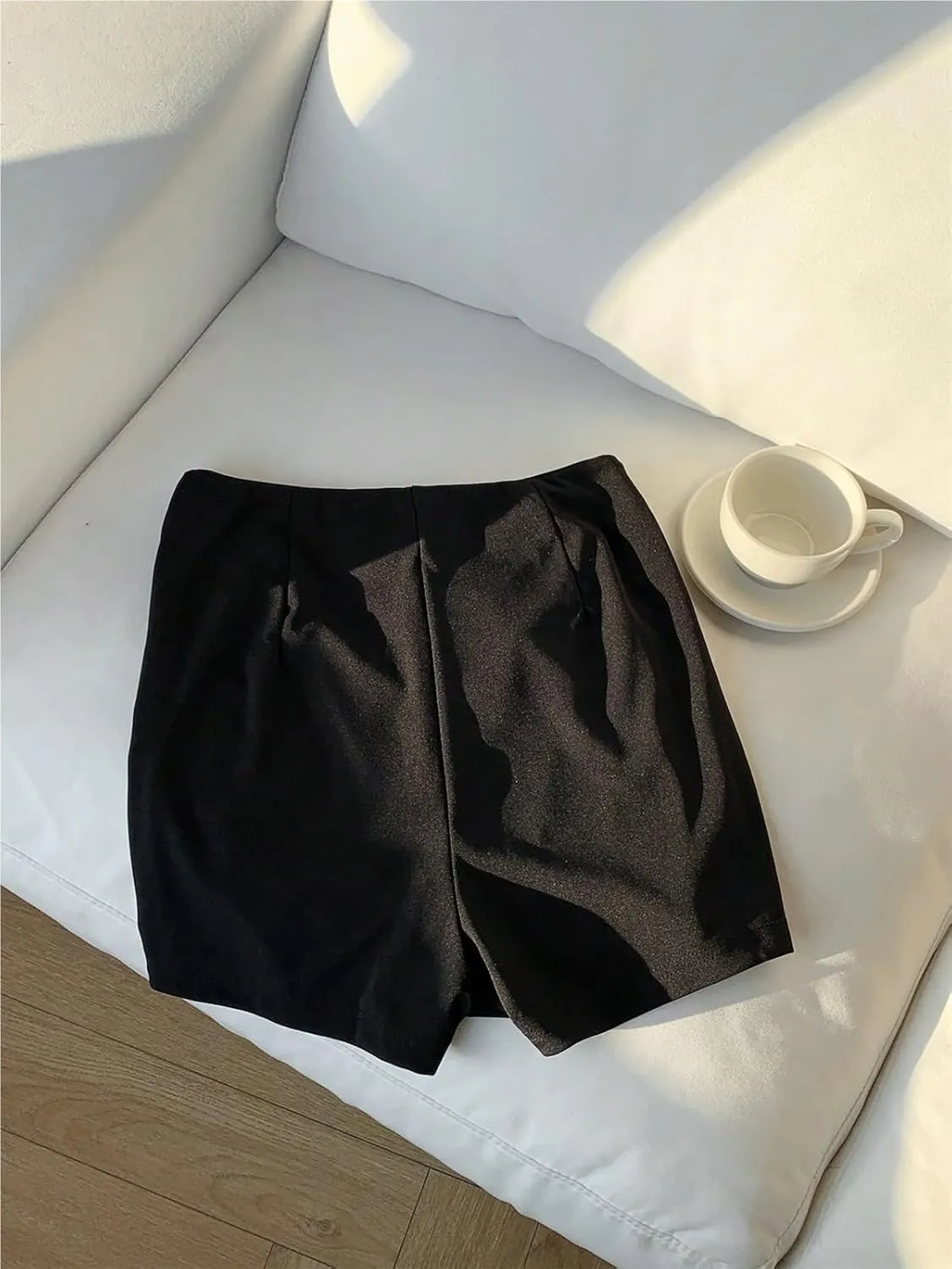 Womens Shorts Knitted Fabric Casual Outfits Solid High Waist Slit Hem Skort Lounge Shorts