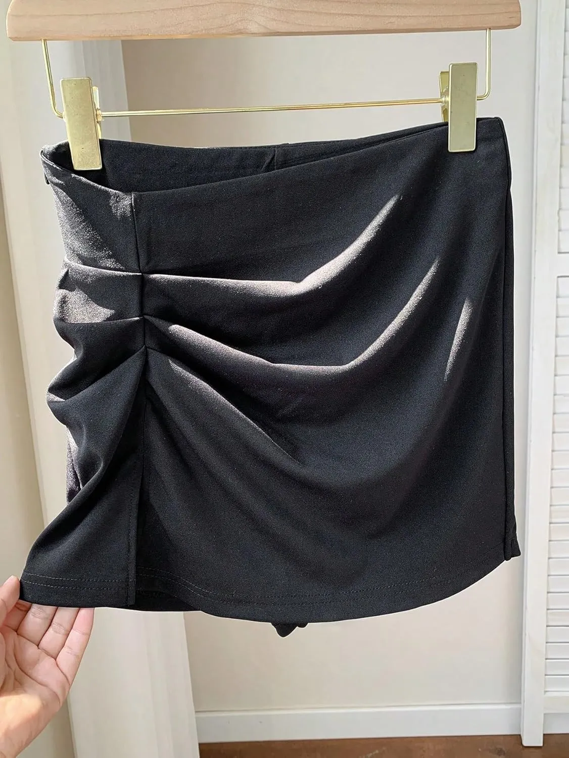 Womens Shorts Knitted Fabric Casual Outfits Solid High Waist Slit Hem Skort Lounge Shorts