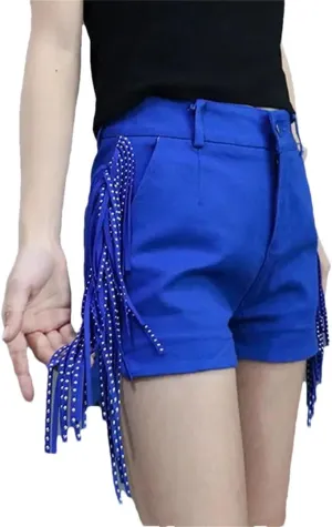 Women's Spring Summer Tassel Shorts Sexy High-Waisted Dance Boots Hot Pants Wide Leg Shorts
