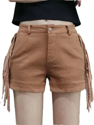 Women's Spring Summer Tassel Shorts Sexy High-Waisted Dance Boots Hot Pants Wide Leg Shorts