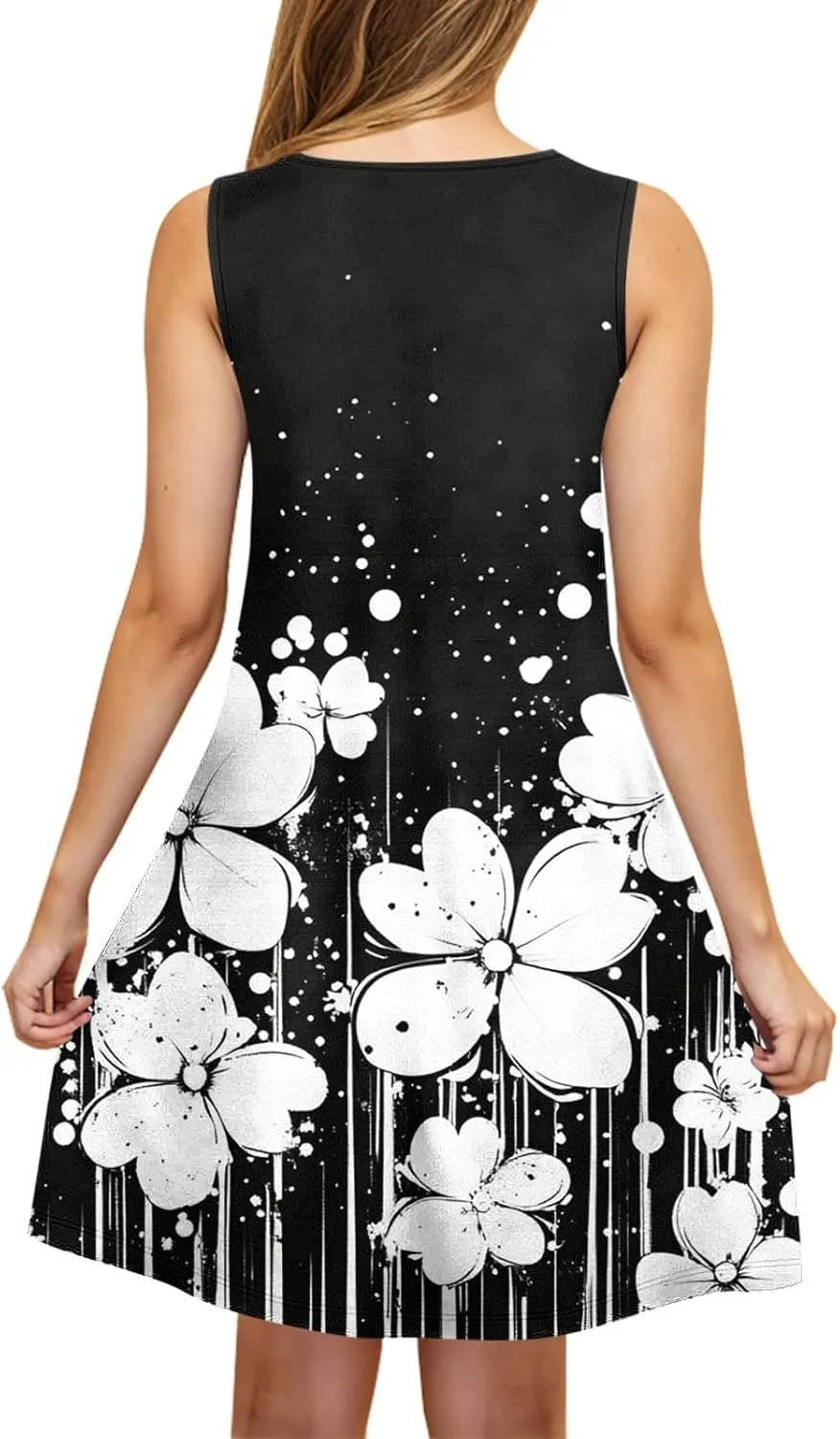 Womens Summer Dresses Casual Sleeveless Tshirt Sundress Loose Flowy Boho Floral Print Beach Cover Up Loose Tank Dress