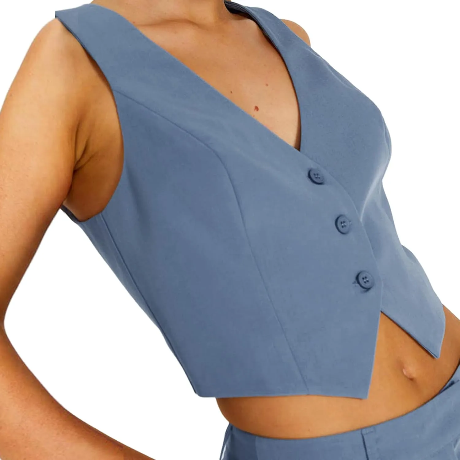 Women's V Neck Button Down Crop Vest Top Business Sleeveless Waistcoat Vintage Grunge Suit Vest Y2K Streetwear